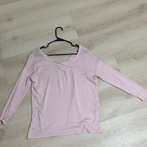 Pink Women's sweater with Crisscross Detail